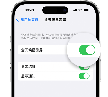 兴宾苹果15预约维修分享iPhone15如何设置全天候显示屏幕可见 